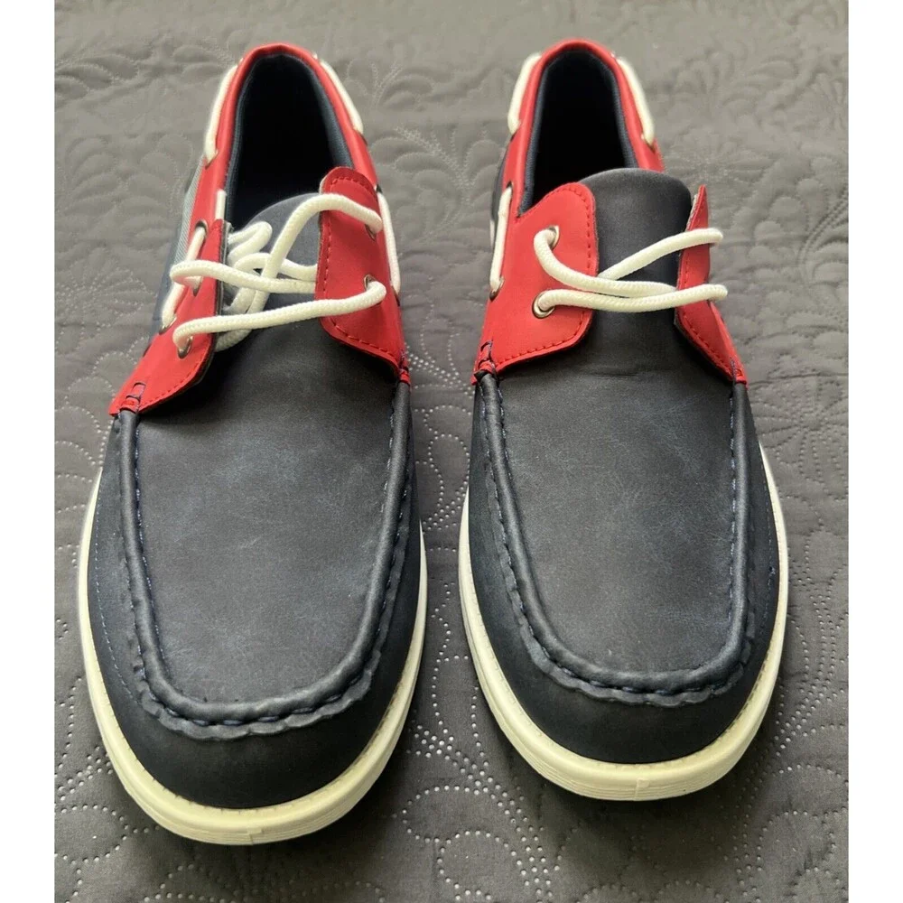 Tim Evans Patriotic Loafers Boat Shoes SZ 11 Red White Blue Canvas Lined Laces